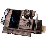 Station d'accueil de téléphone en bois Table de nuit à côté du lit Organiseur pour portefeuille de téléphone Regarder des lunettes