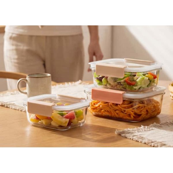 IKOO Dual-Lock Glass Food Container with Transparent Glass Lid