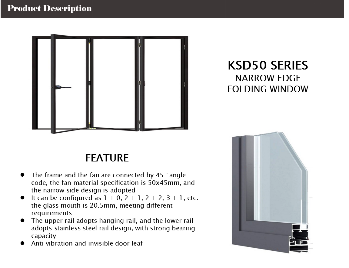 1.5-2.0mm Narrow Edge Aluminum Folding Windows Two Track Clear Tempered Glazed
