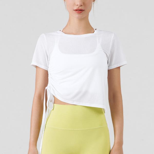 Round Neck Pleated Ladies Yoga Tops Breathable Women'S T Shirt