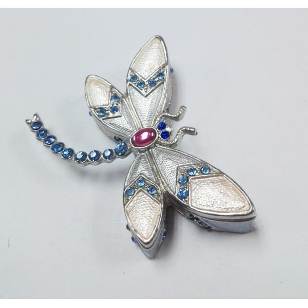 Trinket jewelry box, dargonfly diamond decoration pink pewter jewelry box