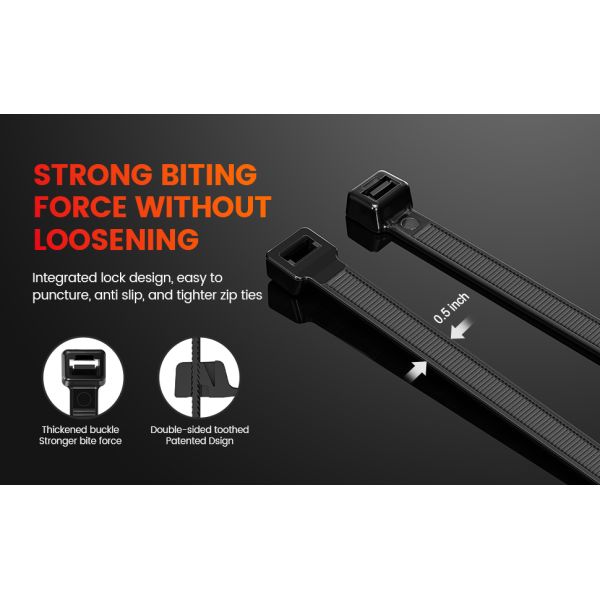 Black Double Sided Zip Ties Custom Size High Durability For Garment