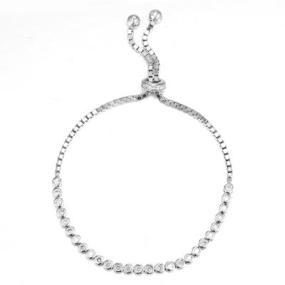 Solitário de pedra redondo Diamond Bracelet de Sterling Silver CZ Bolo Bracelet 2.4mm
