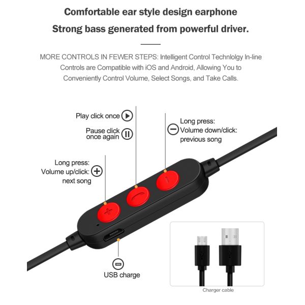 HiFi Stereo Bluetooth Sport Earbuds 105db Neckband Earphones With Vibration