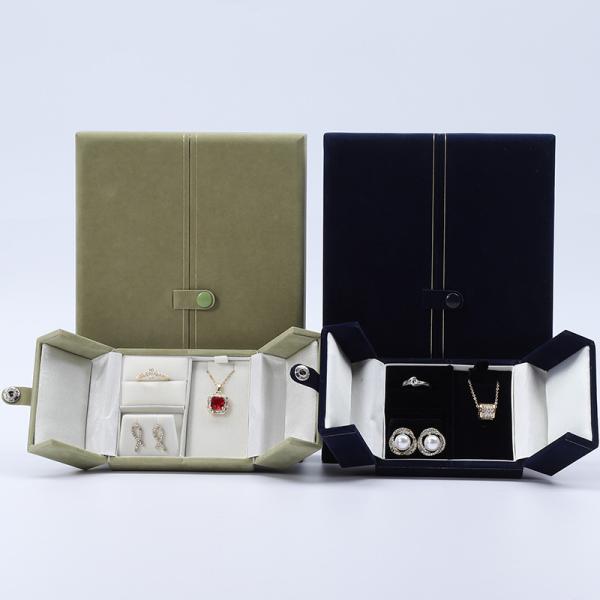 Emballage de coffret de bijoux en velours de marque personnalisée multifonctionnelle avec fermeture au bouton