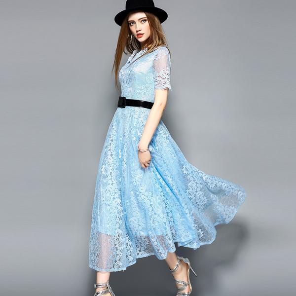 Black wholesale  Belted Lace Dress for Women Clothing with zipper