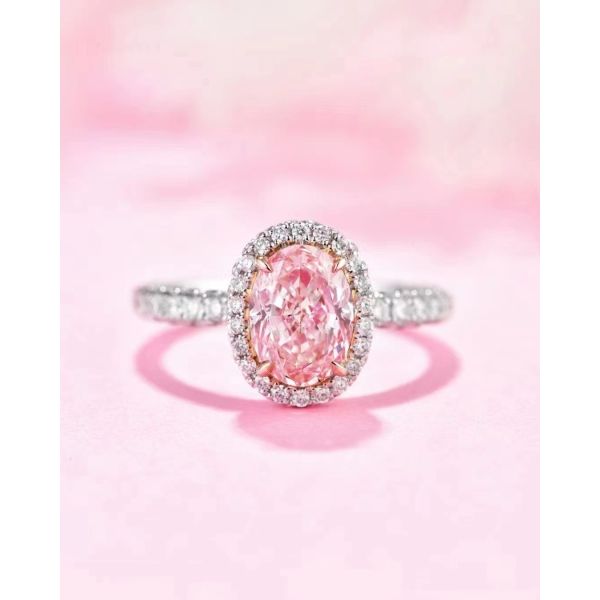 0.89ct Main Stone CVD Lab Grown Pink Diamond Ring 18k White Gold