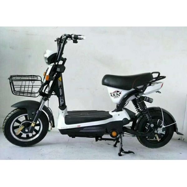 Black Brushless Electric Scooter , Battery Powered Moped With Front Rear Drum