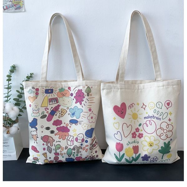 Cartoon Print Canvas Tote Bag for Daily School Life Eco Friendly and Customized Color