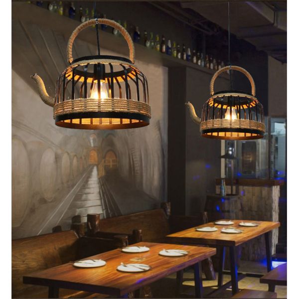 American Retro Teapot Industrial Pendant Lights Living Room Kitchen Rope Pendant Light(WH-VP-192)