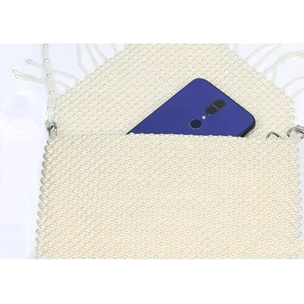 White Pearl Hand Bags Tassel Straddle Shoulder with 54 Cm Strap