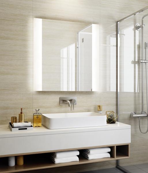 Espelho de banheiro com LED ajustável com faixa SMD 2835 substituível e borda aberta