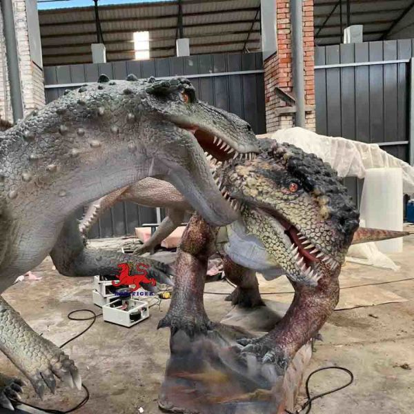 Горгонопс динозавра тематического парка реалистический аниматронный против скутозавра с движением и звуковой настройкой