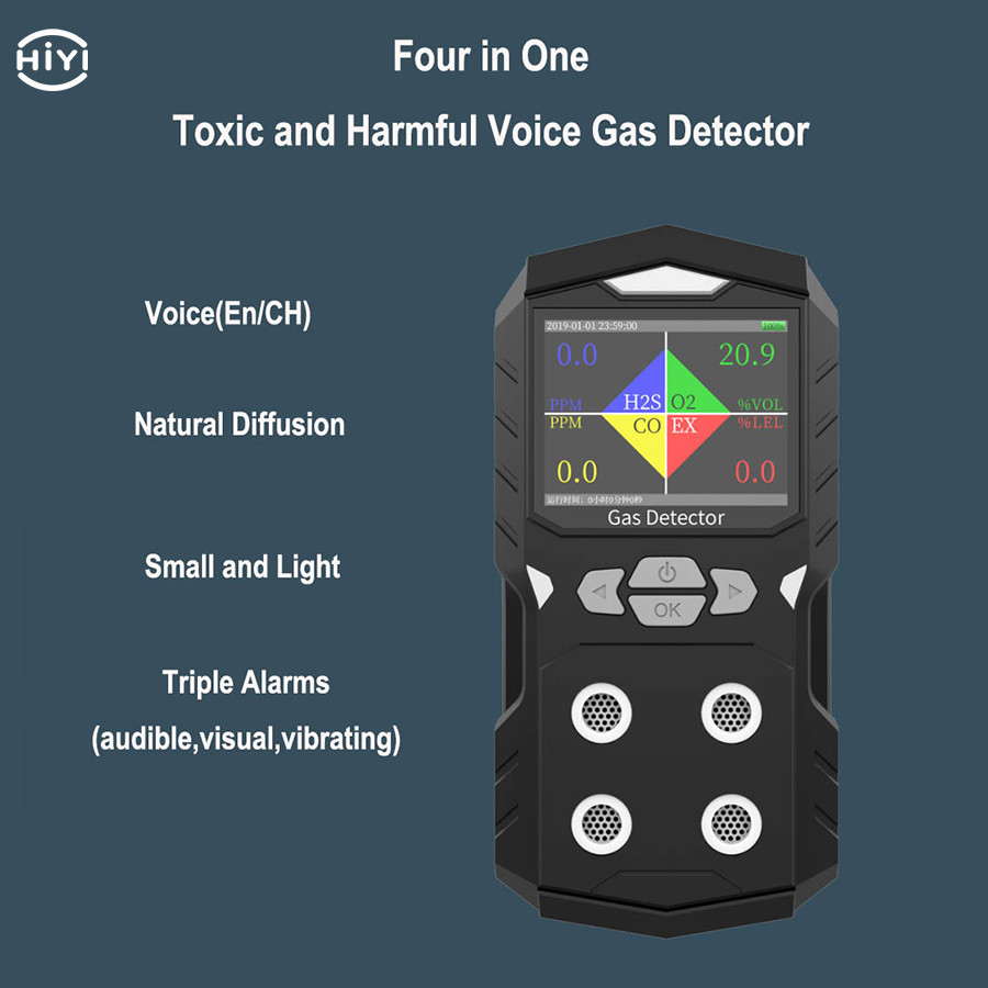 4 в 1 Handheld Multi сигнале тревоги голоса регистрации данных детектора газа 100PPM 1000PPM