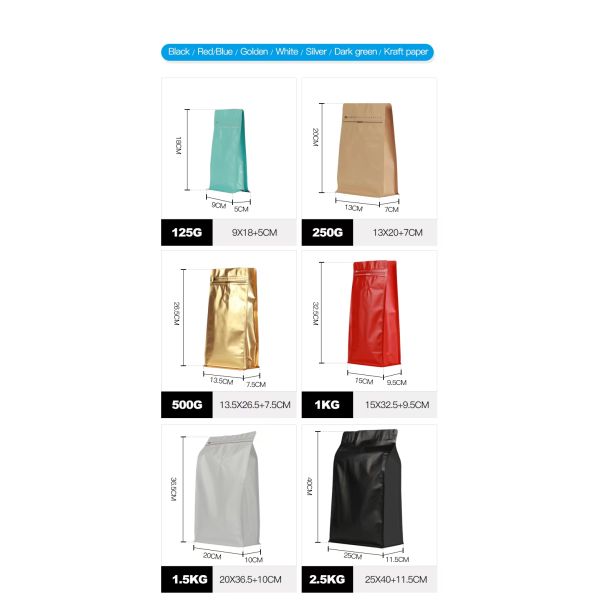 12oz/340g Flat Bottom Coffee Bean Packaging Bag Plastic Bolsa De Cafe with Valve and Zipper 250g/1kg Options Available