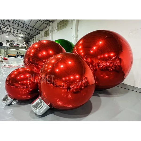 Giant Double Layer PVC Red Inflatable Christmas Mirror Ball for Decoration