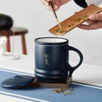 Listo para el envío en stock Cerámica Taza de café, té y agua con cubierta para patrón de logotipo personalizado