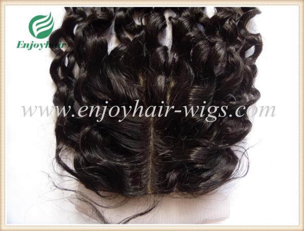Silk top closure 4''x4'' peruvian virgin hair natural color deep wave 10''-24''middle part
