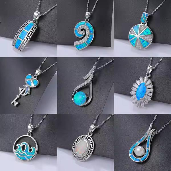 Custom S925 Sterling Blue Opal Necklace Silver Pendant Jewellery
