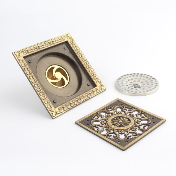 Strainer Style 6 Inch Square Anti-odor Bathroom Brass Floor Drain Cover Chrome Plated