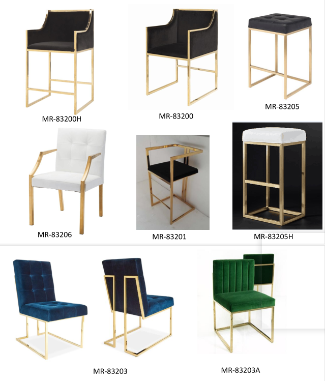 Velvet Stainless Steel upholster Long Bench Ottoman Foot Stool Bench