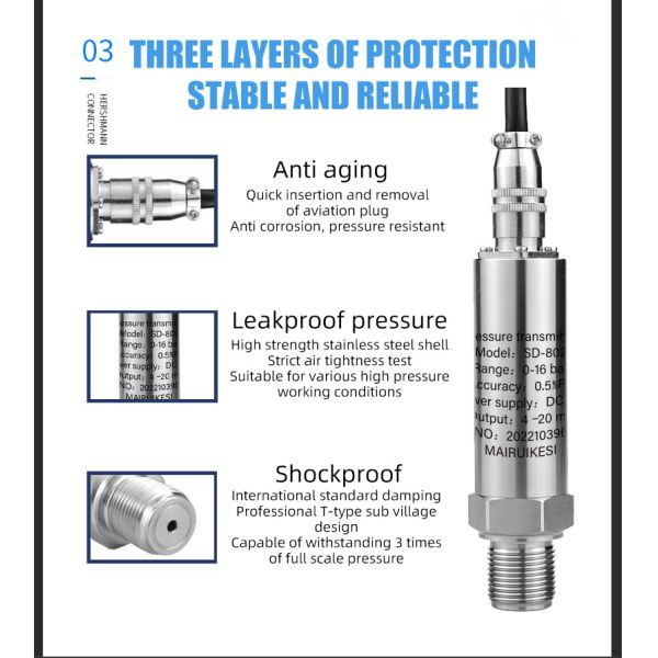 0.5%Fs Aviation Plug Hydraulic Pressure Sensor Explosion Proof Pressure Transmitter 4-20mA
