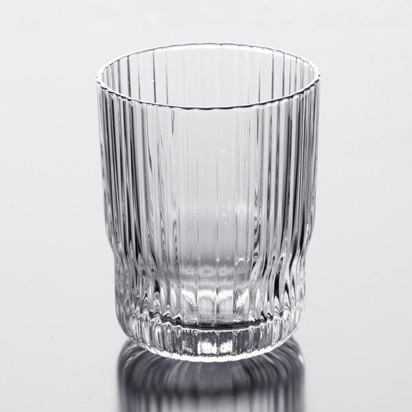 Silver Gold Rimmed Clear Hand Blown Drinking Glasses 340ml Vertical Striped 12Oz