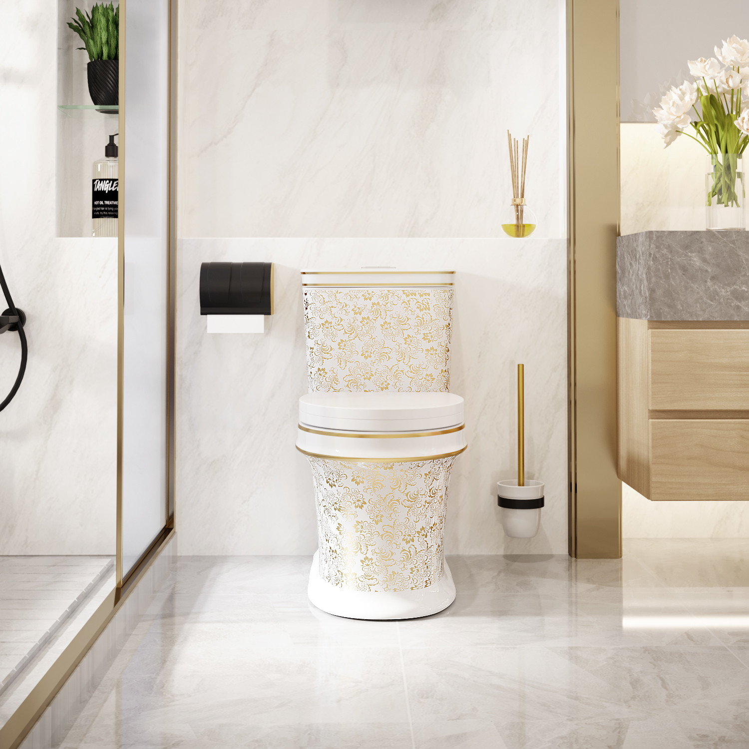 WC Bathroom вокруг санитарного цвета шара туалета изделий керамического золотого