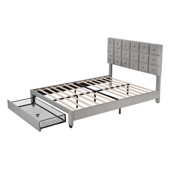Newly developed High-end multi-functional Queen Size Velvet Platform Bed with a Big Drawer for Bedroom and Hotel