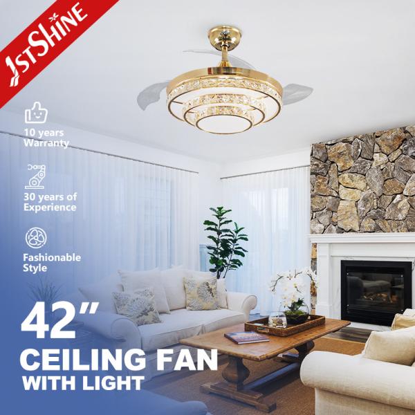 220V Cristal Retrátil Ventilador de Tecto Luz Dimmable Landelier 6 Velocidade
