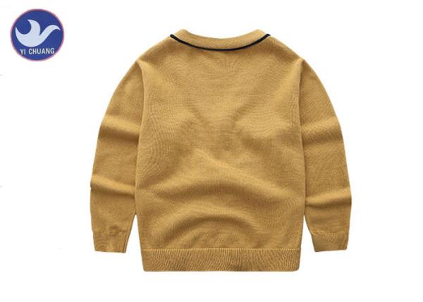 Small Cables Along Neck Brown Boys Cardigan Sweaters V Neck Long Sleeves Stripe