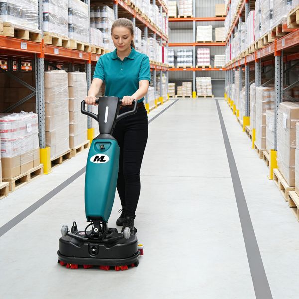 Dual 250W Motor Mini Floor Scrubber, 200W Suction, Perfect for Machinery Shops and Factories