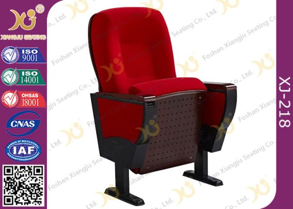 Solid Rubber Wood Armrest Audience Seating Chairs Fire Retardant Fabric