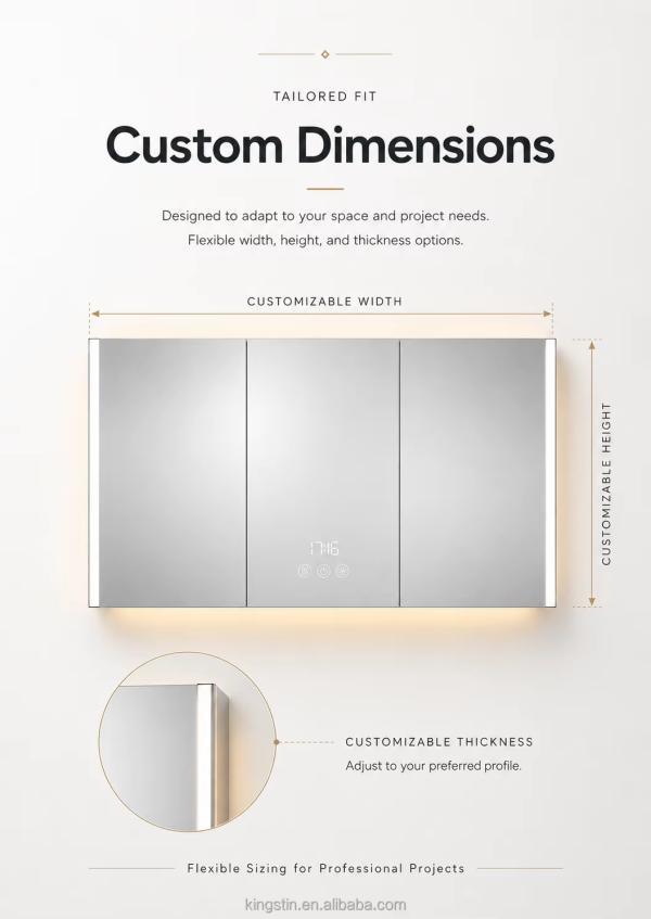 Kingstin Smart LED Bathroom Mirror Cabinet with Lights, Defogger & Clock | Premium Storage Vanity Medicine Cabine