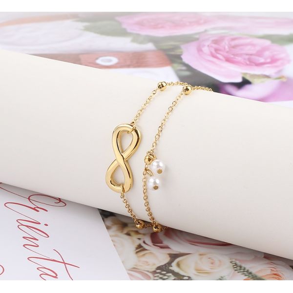 Foot decoration titanium steel girl anklet hanging pearl bracelet stainless steel 8-character accessories yiwu wholesale
