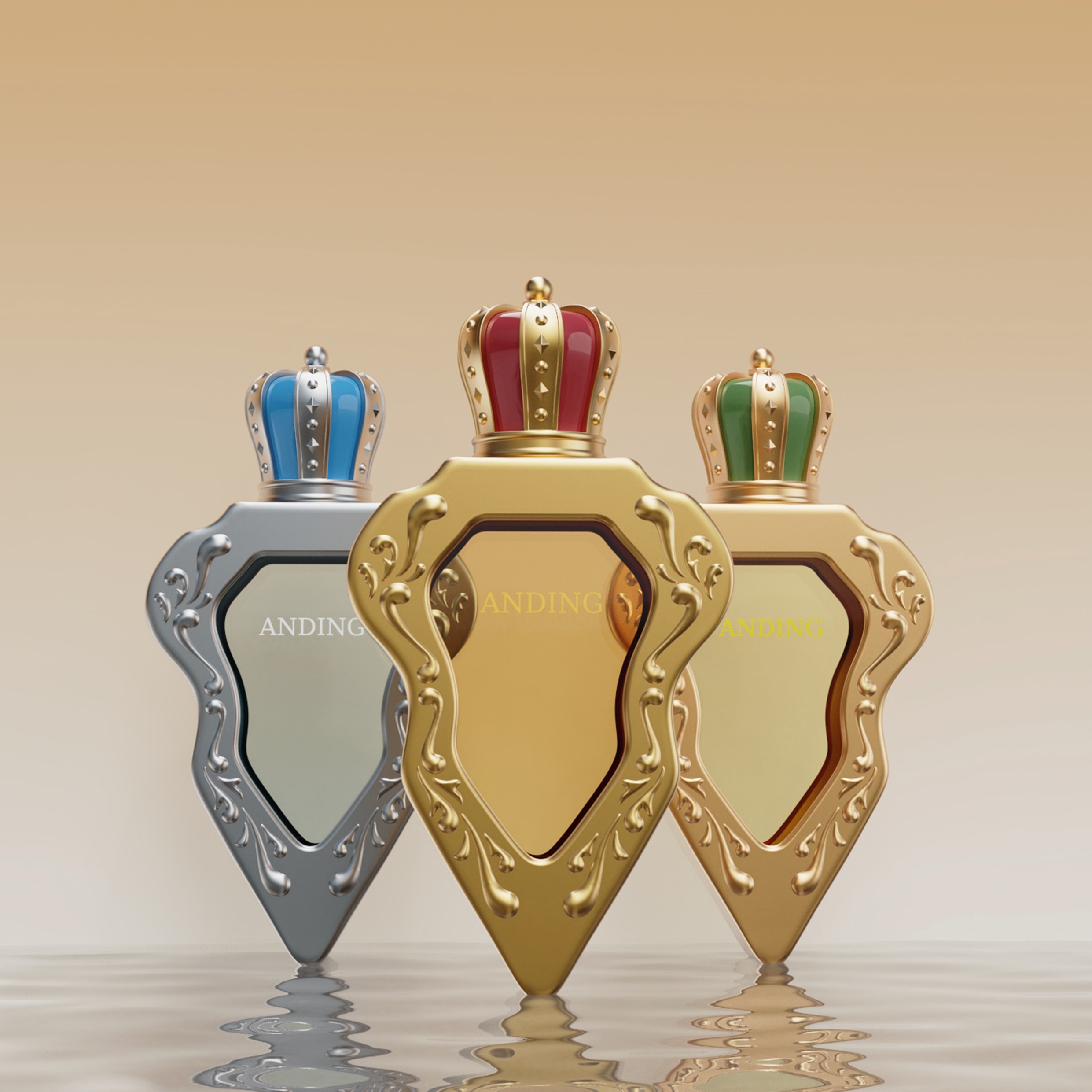 100ml Glass Perfume Bottles Unique Crown Cap Shield Shape Spray Crimp Neck Empty