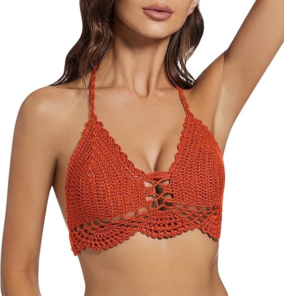 Women'S Boho Hollow Out Halter Bikini Sets Shell Crochet Summer Beach Swimsuit Bathing Suit Skirt Knitted Texture One-Piece Short Hand Crochet Shawl Swimsuit Cover Ups Fashion Accessories