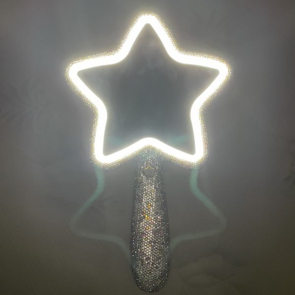 Long Handle Lighted Cosmetic Mirror Fashion Star Shaped Vintage Gold for Everyday