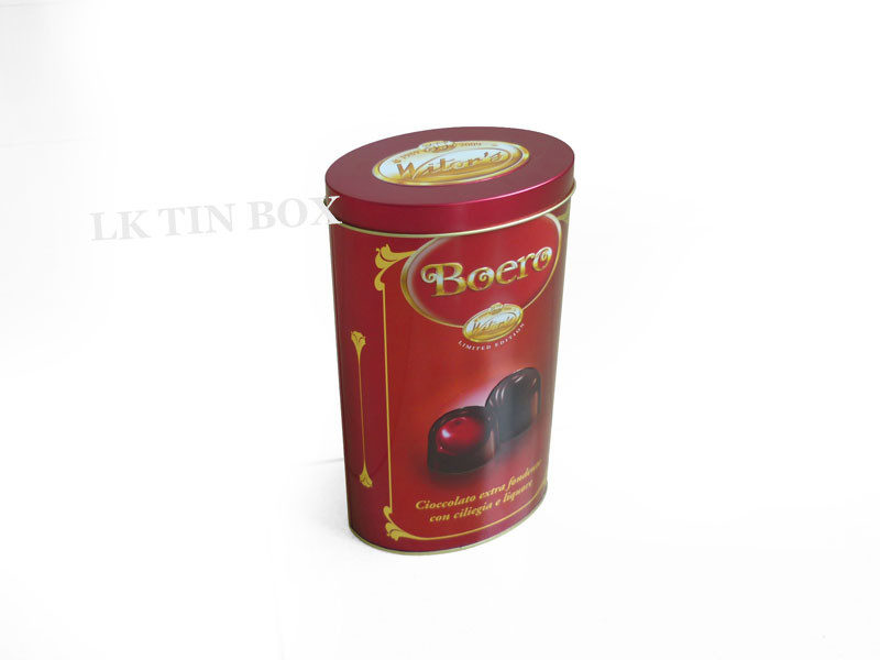 SGS Red Chocolate Tea Oval Tin Box Custom Logo Printing 110 * 74 * 190 mm