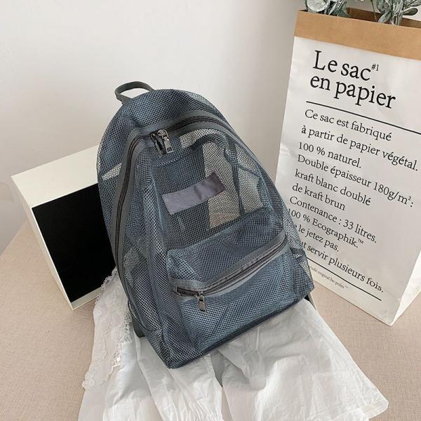 Summer New Backpack Nylon Mesh Transparent Letter Bag Trendy Women'S Bag Travel Bag Casual Student Bag