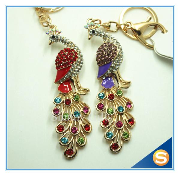 New Brand Grace Crystal Rhinestone Peacock Metal Keyrings Color Rhinestone Peacock Key Chains