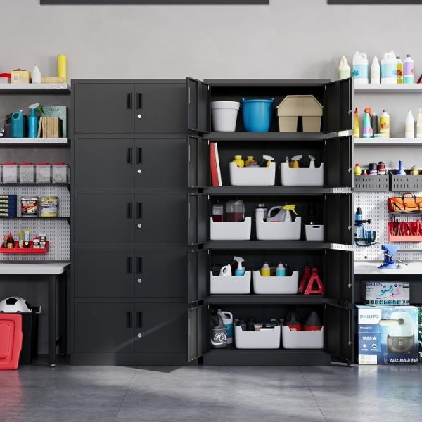 Industrial Design 71\ Black Steel Filing Cabinet with 10 Locking Doors Tool Box Office Home Garage Living Room Hospital Storage