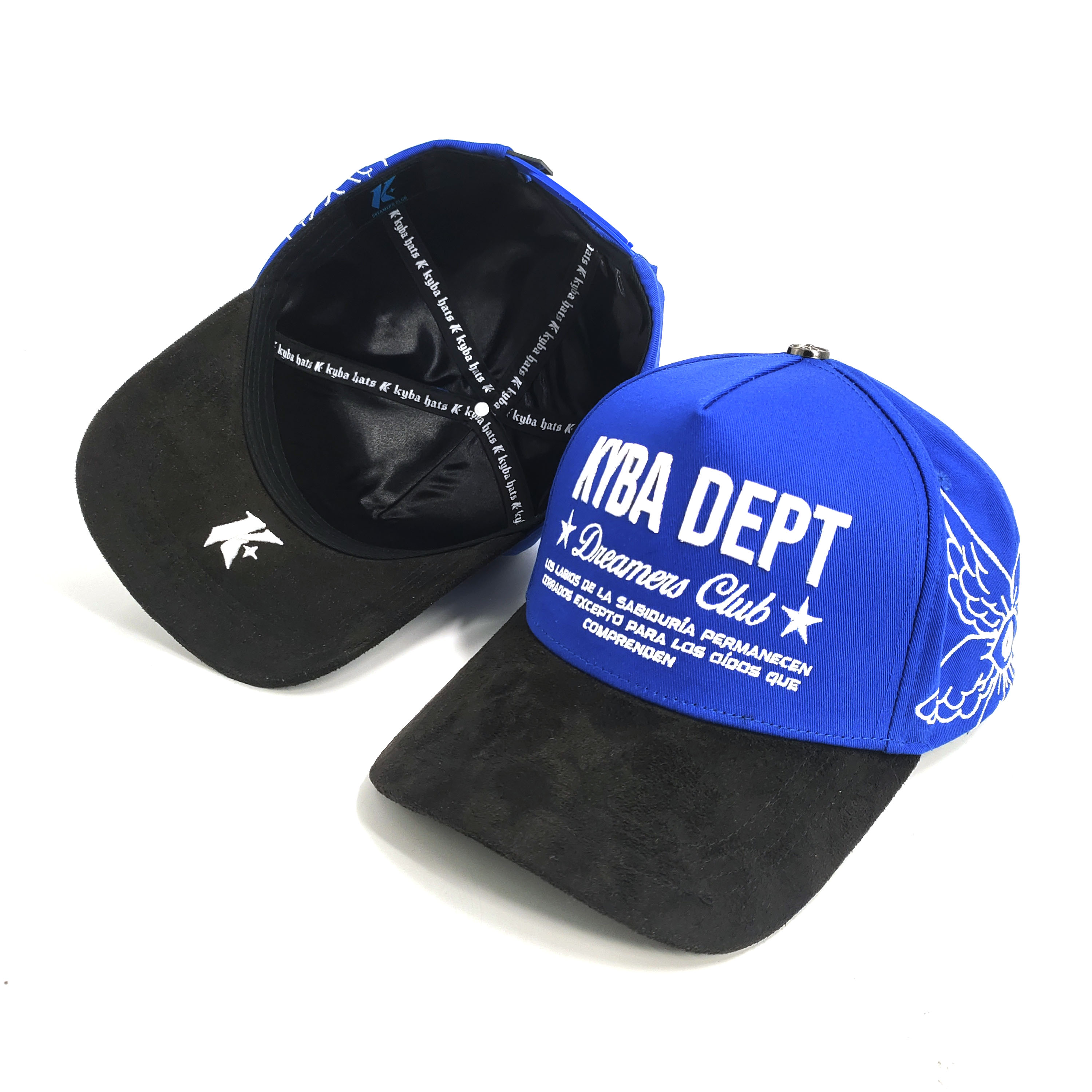 5 Panel High Crown Black Suede Custom Hats Baseball Cap PVC Tag Metal Top Button Gorras