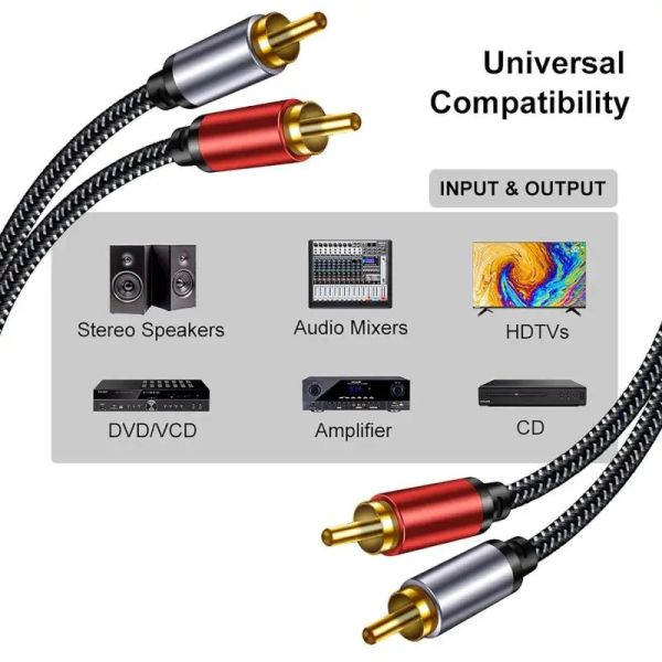 OFC 2RCA masculino a 2RCA masculino Stereo Subwoofer altavoz amplificador de audio cable M/M