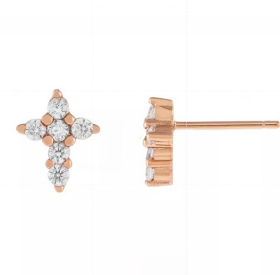 18K позолоченный Микрон Паве Крест Студ серьги в 925 Sterling серебра для девочек