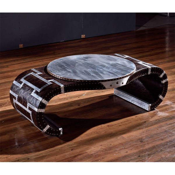 Nidea #8651 Nidea Red Wine  Bar Coffee Table Industrial Style Flat Durable Handmade Aluminum Rivet Metal Watch-Shaped Design