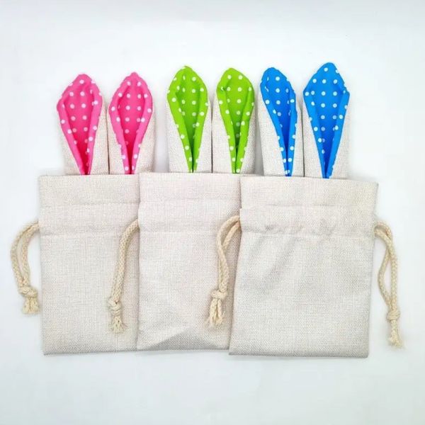 DIY Sublimation Easter Bunny Ear Drawstring Bag Sublimation Blank Plain Bunny Gift Bag Easter Bucket Basket