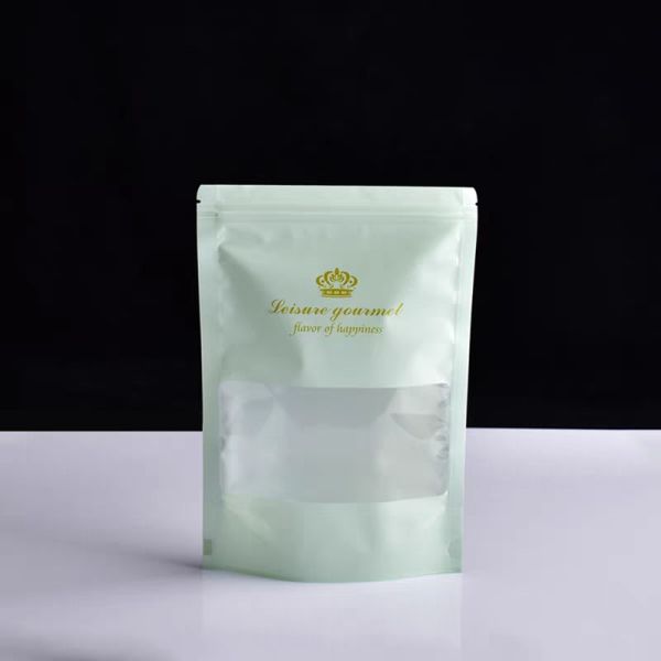 Custom 100pcs Resealable PE Stand up Pouch with Window Zipper Digital Printing Baby Food Plantain Chips Packaging Bag
