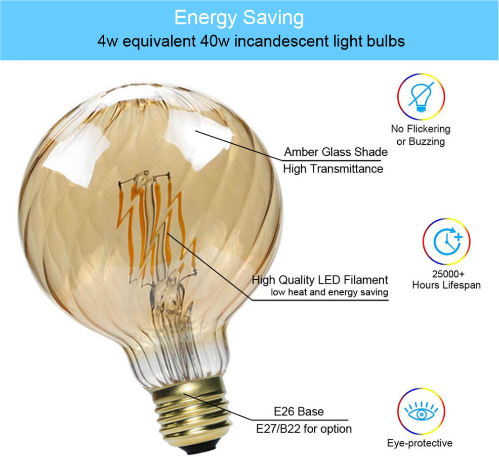 шарик нити электрических лампочек G150 G125 G95 глобуса 4W 6W Dimmable большой