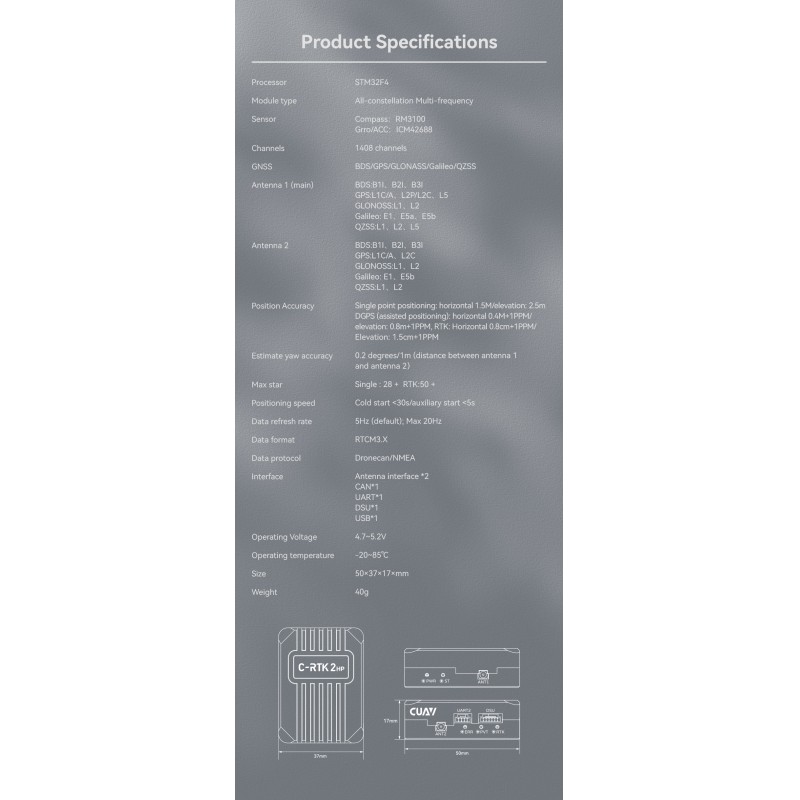 Cuav C-Rtk 2hp Gnss Receiver and Antenna Professional Survey Drone System for Mapping Applications